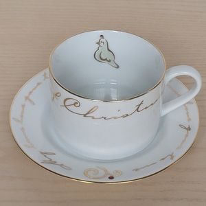 Pier 1 Cup and Saucer 12 Days Of Christmas On The First Day Partridge Gold Trim